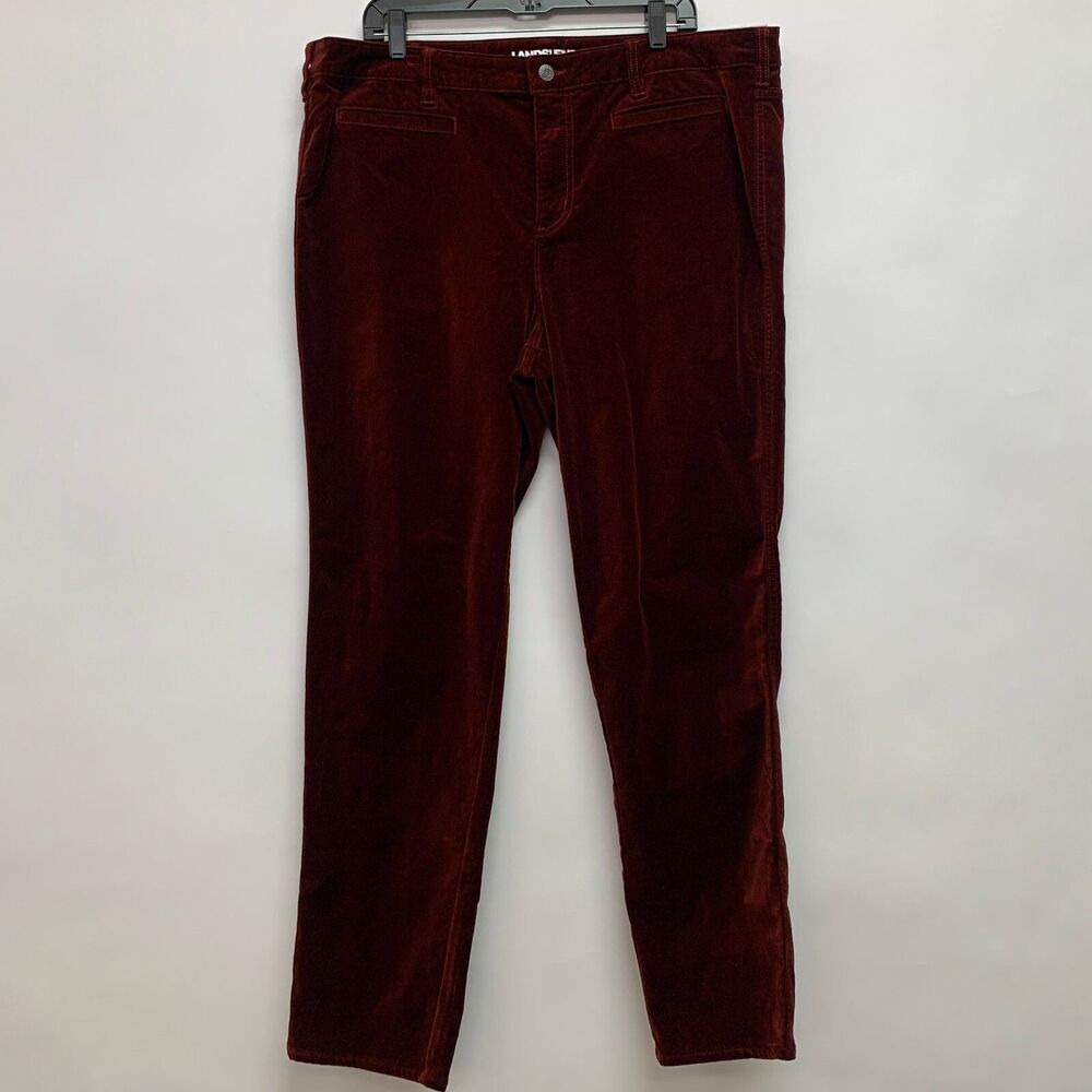 Lands' End Women's Pants 22W Red Wine Velour High Rise Slim Leg‎ NWT